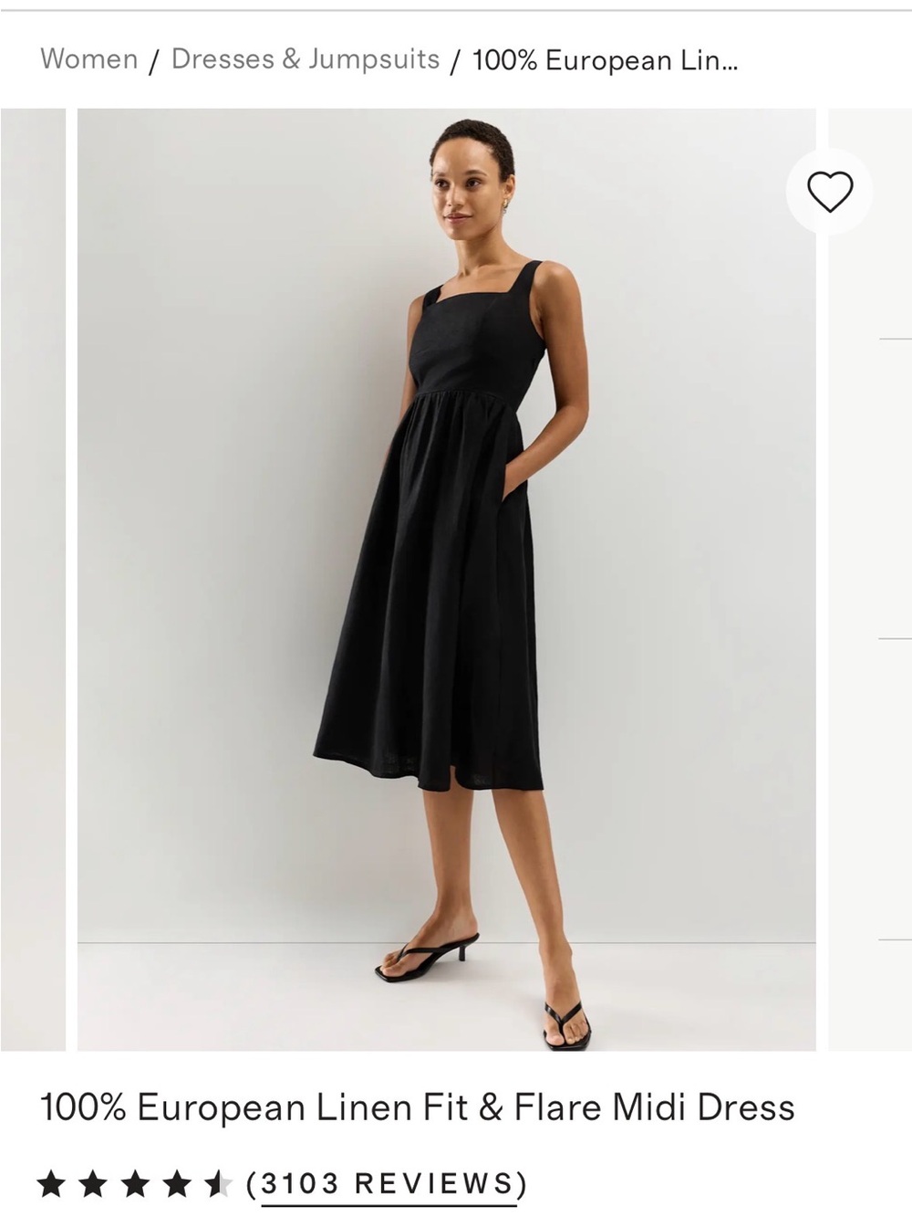 Quince Black Fit & Flare Linen Midi Dress